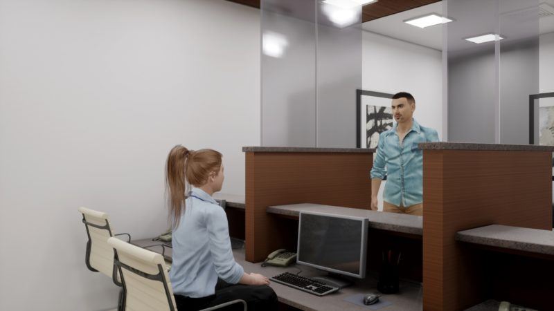 Figure 8: A virtual human speaking to a patient’s family member at the reception.